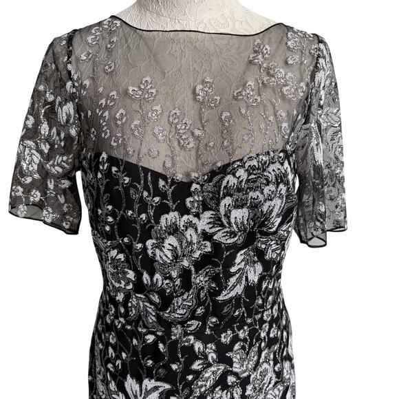 Badgley Mischka floral unconventional lace sheath dress 14 mother of bride LBD - Picture 12 of 14